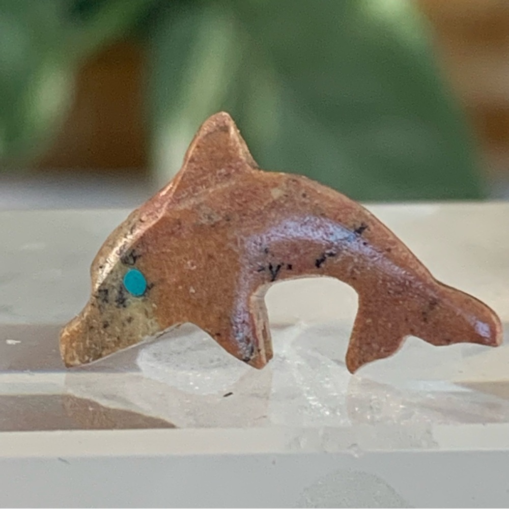 Native American Zuni Style Carved Dolphin Fetish Stone Animal Bead Miniature .8"